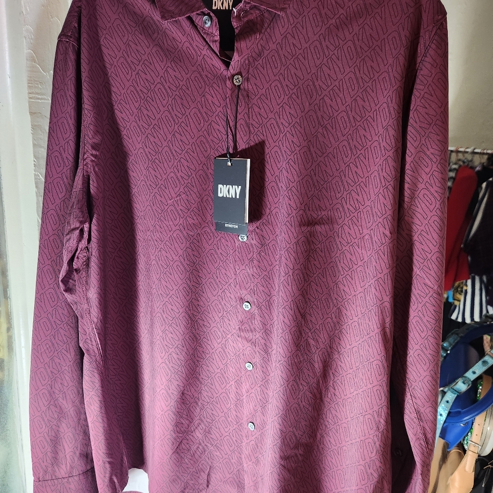 DKNY Men's Casual Button Down Shirt‎ - Burgundy